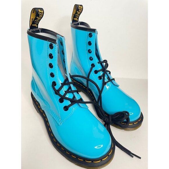 Dr. Martens 1460 Blue Patent Leather Lace Up Boots Shine On Sz. 37 US 6 UK 4 NEW - Picture 5 of 9